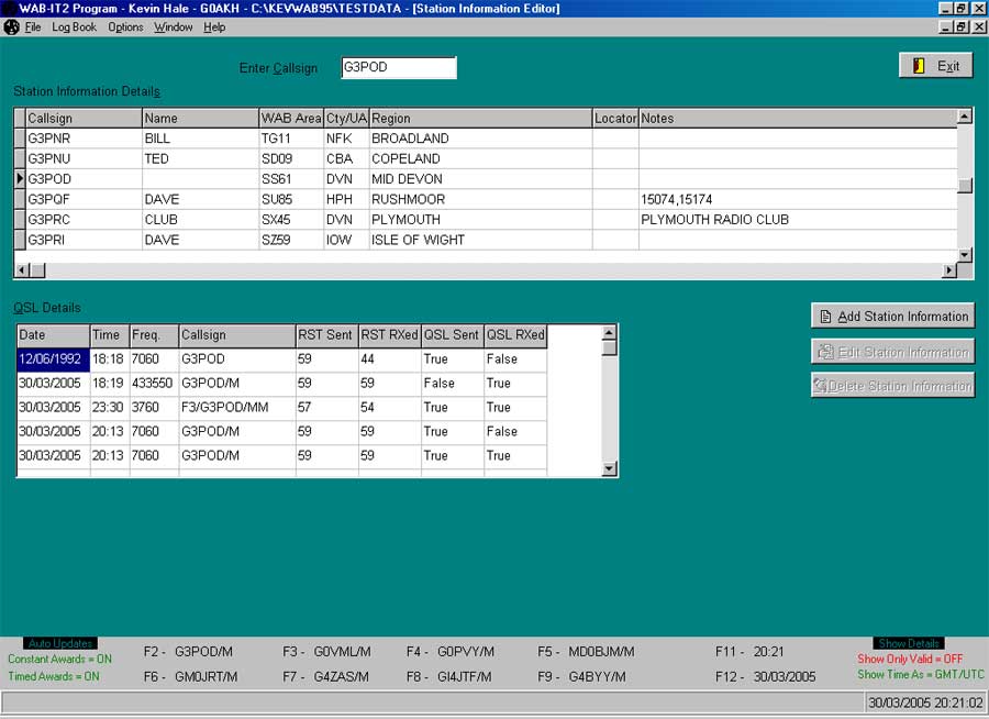 Screen Shot of Station Information Editor